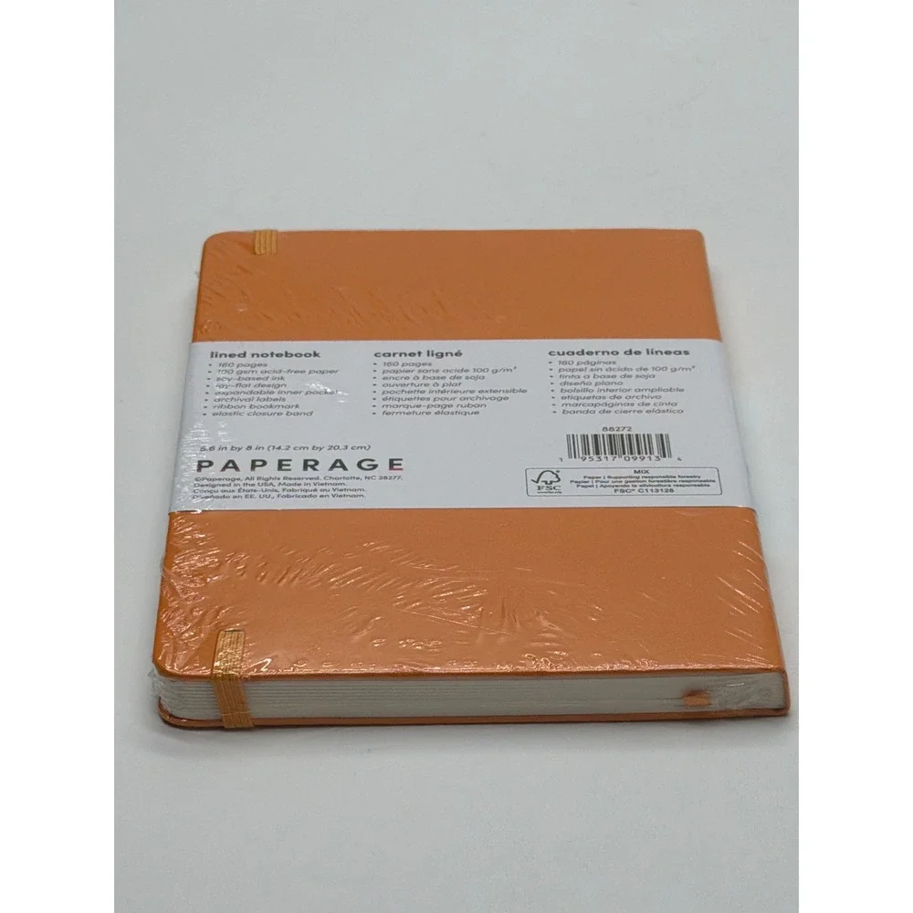 Paperage Lined Notebook Orange Hardcover Journal 5.6 x 8 inch 160 Pages 100gsm